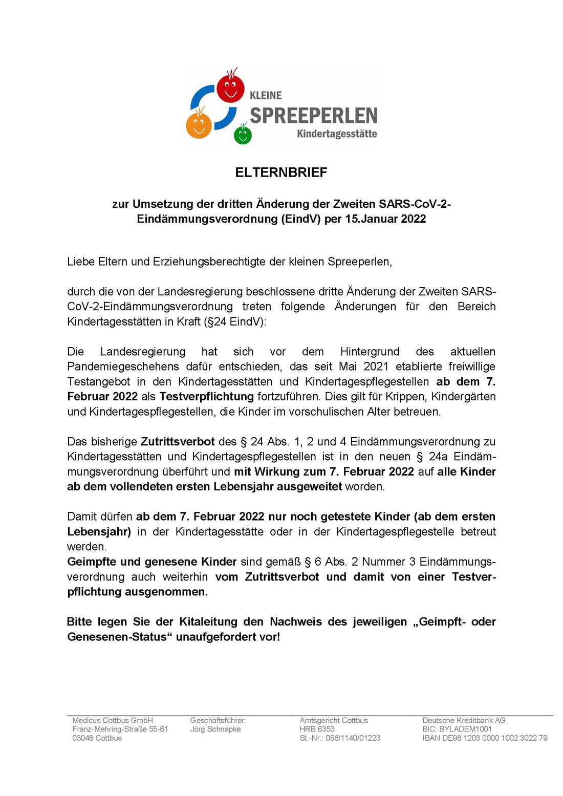 MEDICUS COTTBUS GmbH - Elternbrief